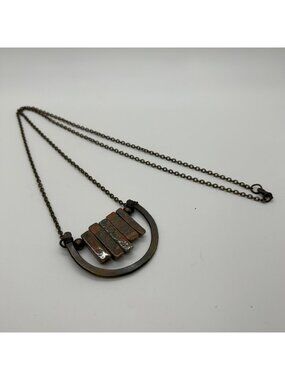 Unakite Jasper Necklace Hammered Coppertone Wire Wrap Brutalist Boho Statement